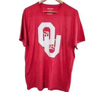 Oklahoma University OU T-Shirt Mens Large Red White Sooners Only One Horns Down